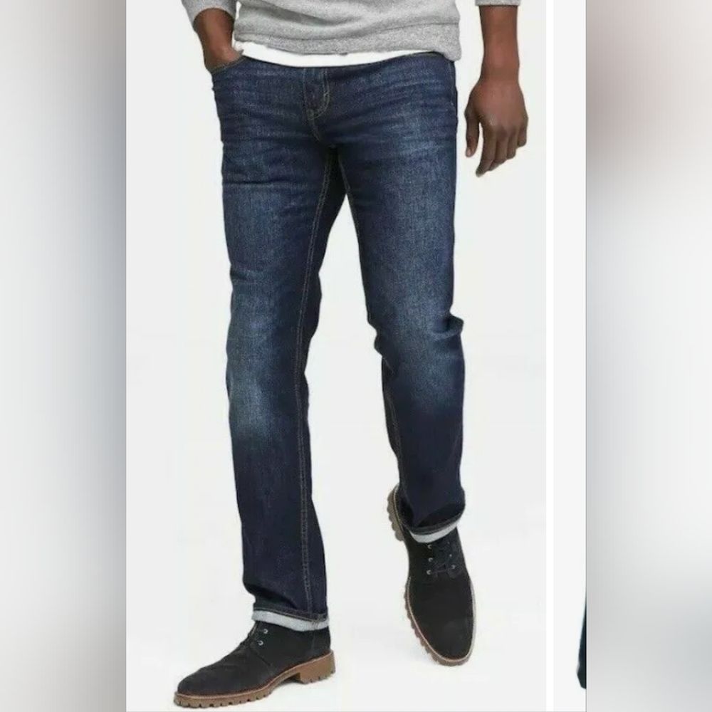 Banana Republic Men's Slim Straight Dark Wash Blue Cotton Denim Jeans